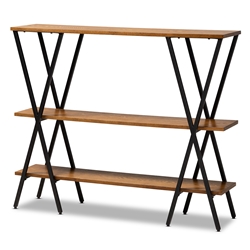 Baxton Studio Norton Rustic and Industrial Walnut Brown Finished Wood and Black Finished Metal Console Table